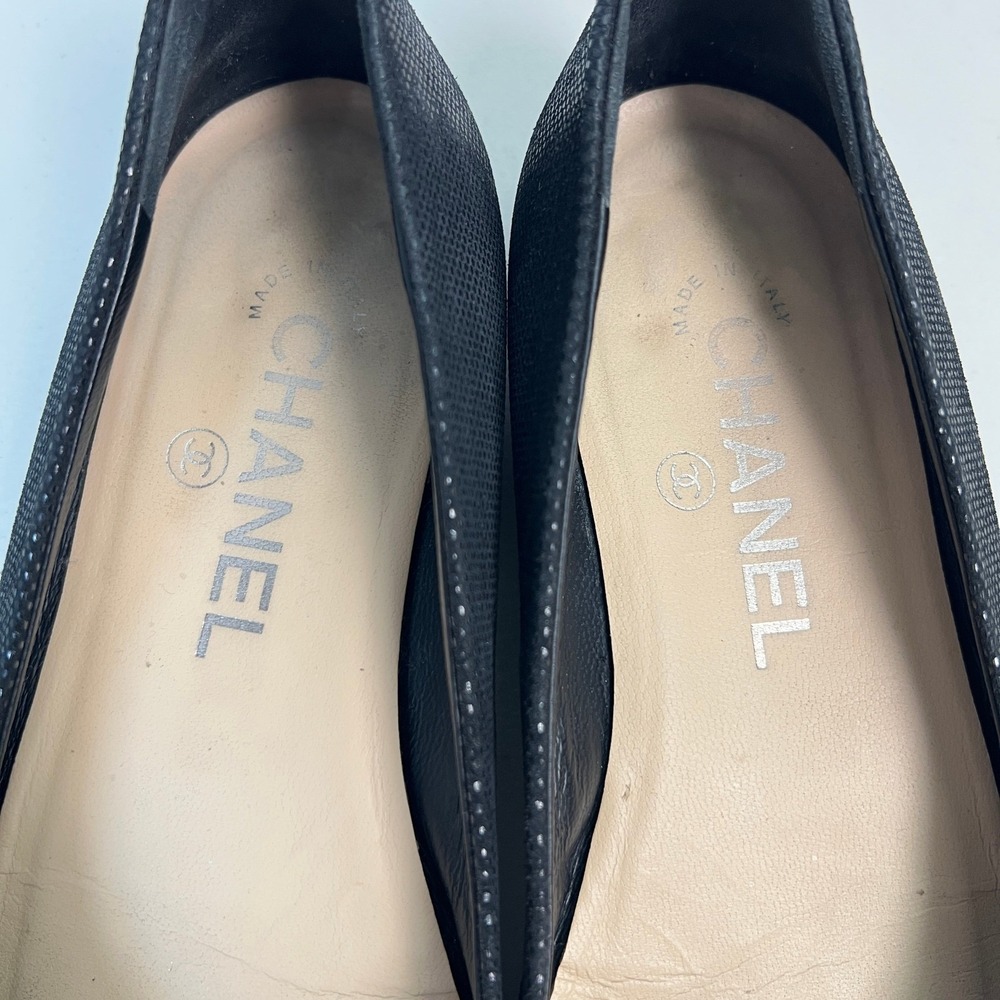 100% Authentic Chanel Black Leather Cap Toe Ballet Flats Shoes Size 35.5 5.5 - Picture 5 of 13